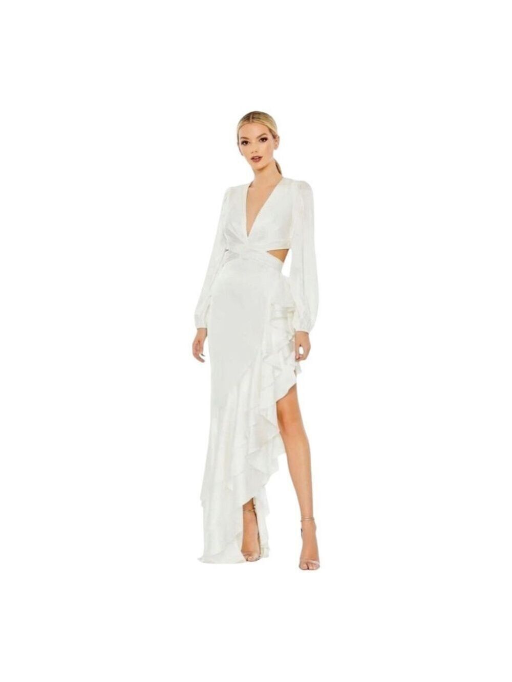 Mac Duggal White Long Sleeve Gown Size 8